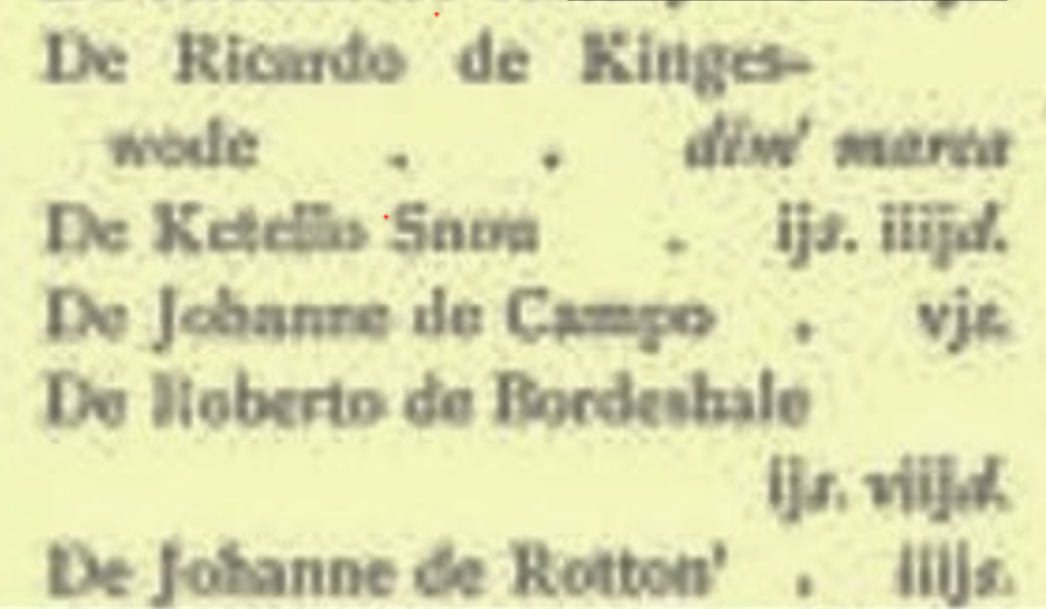 Copy of the written document, the Lay Subsidy Roll, which lists 'Roberto de Bordeshale, living in the Royal Manor of Bromsgrove and Norton in Worcester'