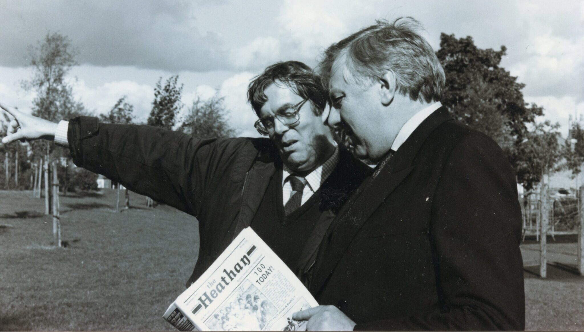 Dick Atkinson and MP Roy Hattersley check out the Heathan